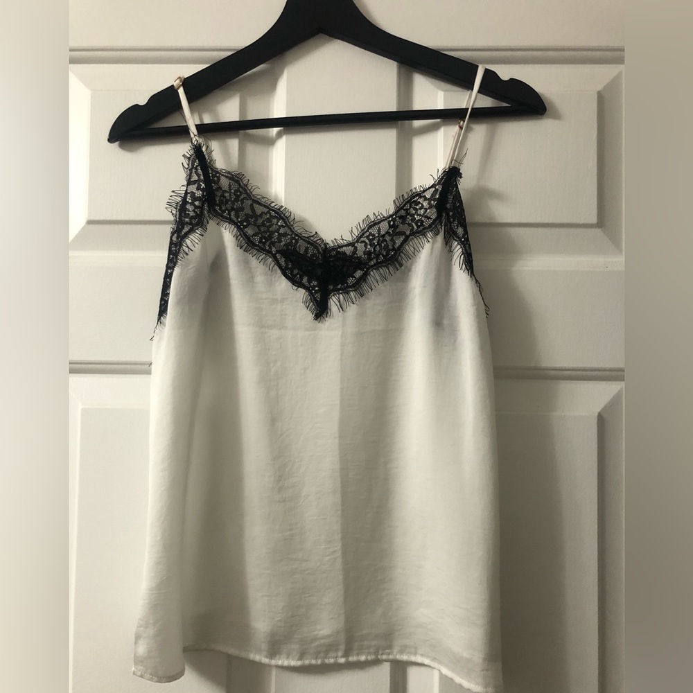 White tank top with black lace trim